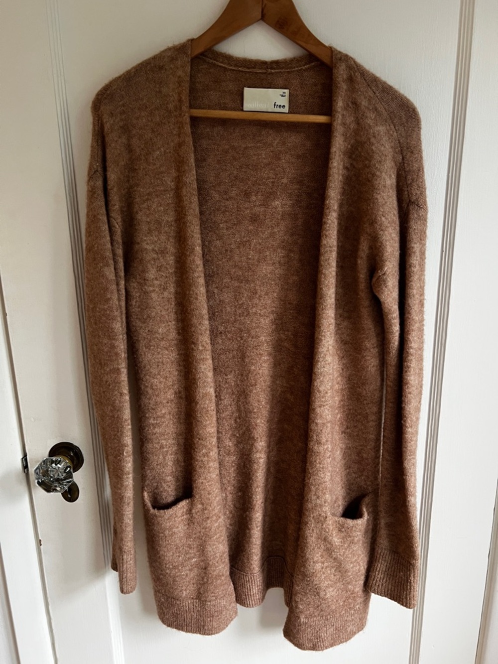 Wilfred brown open-front pocket knit cardigan
